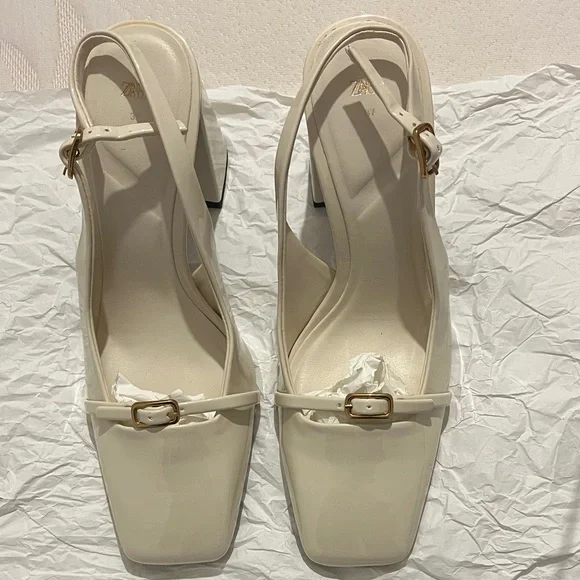 Zara Cream Slingback Heels - Picture 2 of 4